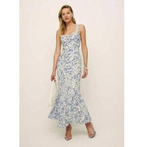 Reformation Blue and White Floral Square-Neck Maxi Dress